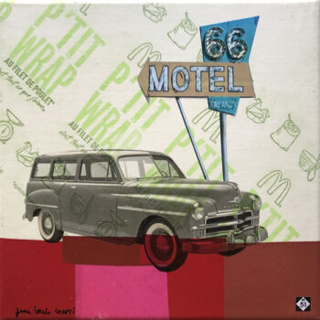 Collages titled "vintage highways #51" by Jean-Louis Conti, Original Artwork, Collages Mounted on Wood Stretcher frame