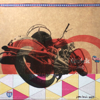 Collages titled "vintage highways #55" by Jean-Louis Conti, Original Artwork, Collages Mounted on Wood Stretcher frame