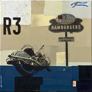 Collages titled "vintage highways #03" by Jean-Louis Conti, Original Artwork, Collages Mounted on Wood Stretcher frame