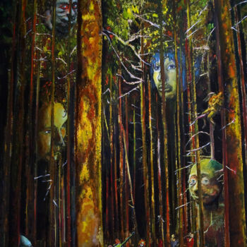Painting titled "Contes de la forêt…" by Jean-Louis Manuel, Original Artwork, Oil Mounted on Wood Stretcher frame