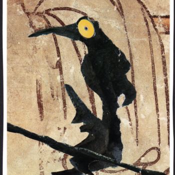 Colagens intitulada "2. L'oiseau-27" por Jean-Louis Rivière, Obras de arte originais