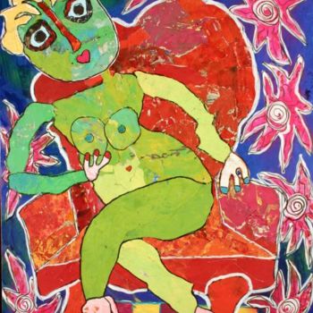 Malerei mit dem Titel "Nu vert au fauteuil…" von Jean Louis Salvadori, Original-Kunstwerk