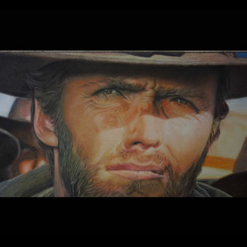 Drawing titled "Clint Eastwood" by Jean-Louis Silvestri, Original Artwork, Pastel