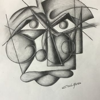 Zeichnungen mit dem Titel "visage improbable 3" von Jean-Luc Coulaud, Original-Kunstwerk, Bleistift