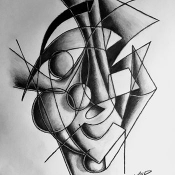Dessin intitulée "Portrait mi-cubiste" par Jean-Luc Coulaud, Œuvre d'art originale, Crayon
