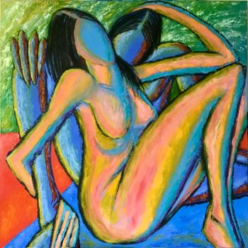 Painting titled "Le baiser" by Jean-Luc Coulaud, Original Artwork, Oil