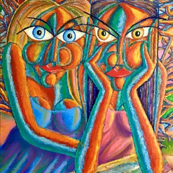 Painting titled "Copines" by Jean-Luc Coulaud, Original Artwork, Oil