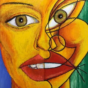 Painting titled "Double faces 1" by Jean-Luc Coulaud, Original Artwork, Oil