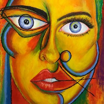 Картина под названием "Double faces 2" - Jean-Luc Coulaud, Подлинное произведение искусства, Масло