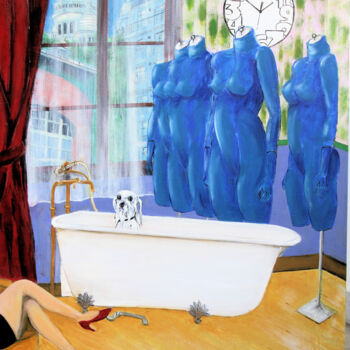 Painting titled "L'heure du bain" by Jean-Luc Gaillard, Original Artwork, Oil Mounted on Wood Stretcher frame