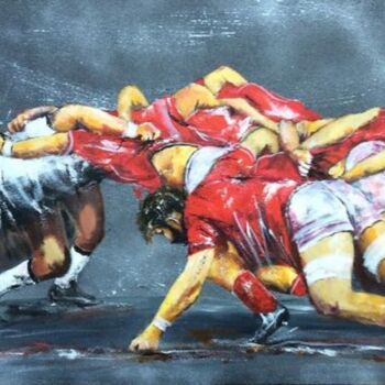 Ζωγραφική με τίτλο "Rugby 102" από Jean-Luc Garcia, Αυθεντικά έργα τέχνης, Ακρυλικό Τοποθετήθηκε στο Ξύλινο φορείο σκελετό