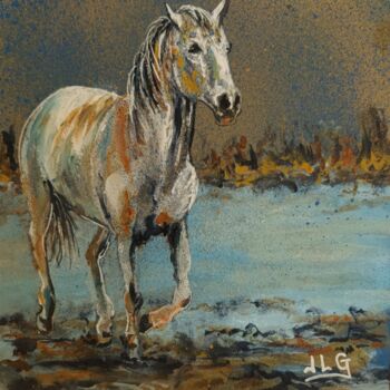 Painting titled "cheval de camargue 4" by Jean-Luc Garcia, Original Artwork, Acrylic