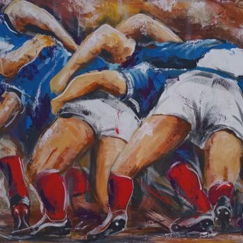 Painting titled "Rugby 121" by Jean-Luc Garcia, Original Artwork, Acrylic Mounted on Wood Stretcher frame