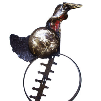 Skulptur mit dem Titel "Jenny, la poule" von Jean-Luc Lacroix (JL LACROIX), Original-Kunstwerk, Metalle