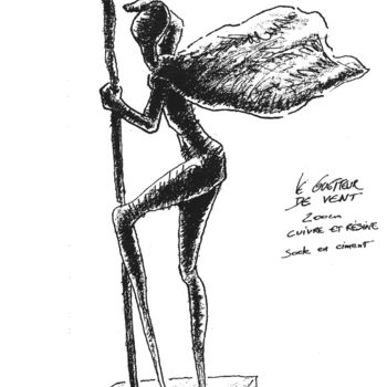 Drawing titled "Le Guetteur de Vent" by Jean-Luc Lacroix (JL LACROIX), Original Artwork, Ink
