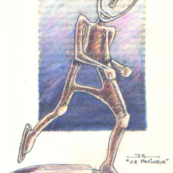 Tekening getiteld "Le patineur, étude" door Jean-Luc Lacroix (JL LACROIX), Origineel Kunstwerk, Inkt