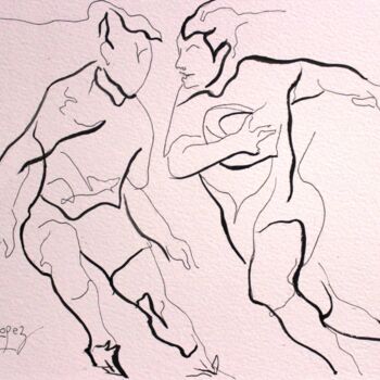 Dibujo titulada "Lignes de rugby 6" por Jean-Luc Lopez, Obra de arte original, Tinta