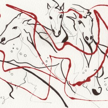 Rysunek zatytułowany „Lignes de chevaux 1” autorstwa Jean-Luc Lopez, Oryginalna praca, Atrament