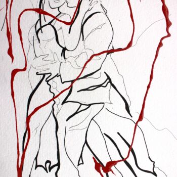 Drawing titled "Lignes de tango 1" by Jean-Luc Lopez, Original Artwork, Ink