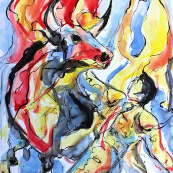 Painting titled "267 Corrida" by Jean-Luc Lopez, Original Artwork, Watercolor