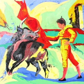 Картина под названием "Vert corrida" - Jean-Luc Lopez, Подлинное произведение искусства, Акрил Установлен на Деревянная рама…