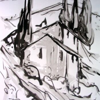 Painting titled "24 Le Mas" by Jean-Luc Lopez, Original Artwork, Ink