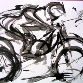 Painting titled "27 Motocross" by Jean-Luc Lopez, Original Artwork, Ink