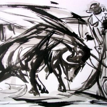 Painting titled "280 corrida" by Jean-Luc Lopez, Original Artwork, Ink