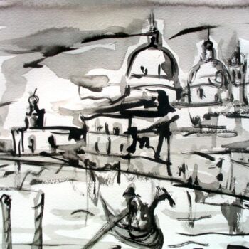 Картина под названием "Venise" - Jean-Luc Lopez, Подлинное произведение искусства, Чернила