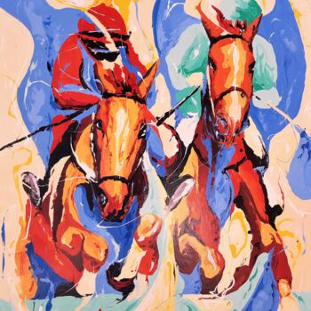 Pittura intitolato "Course d' obstacles" da Jean-Luc Lopez, Opera d'arte originale, Olio Montato su Telaio per barella in le…