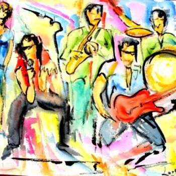 Pintura intitulada "Concert de rock" por Jean-Luc Lopez, Obras de arte originais, Óleo