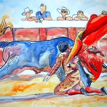 Painting titled "135 - Corrida" by Jean-Luc Lopez, Original Artwork, Oil
