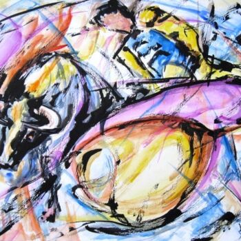 Painting titled "227 - Corrida" by Jean-Luc Lopez, Original Artwork, Oil