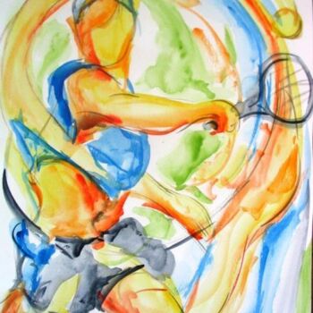 Painting titled "155 - Tennis" by Jean-Luc Lopez, Original Artwork, Watercolor