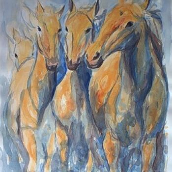 Painting titled "91 - Les chevaux de…" by Jean-Luc Lopez, Original Artwork, Oil