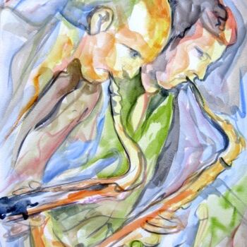 Painting titled "229 - Duo de jazz" by Jean-Luc Lopez, Original Artwork, Watercolor