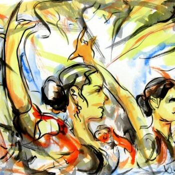 Schilderij getiteld "96 - Flamenco" door Jean-Luc Lopez, Origineel Kunstwerk, Inkt