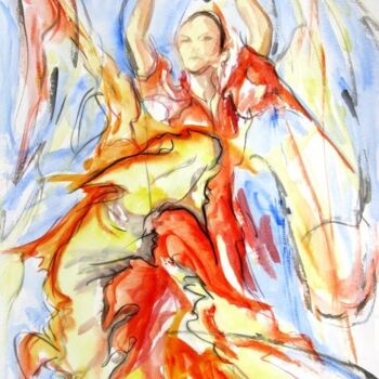 Painting titled "231 - Flamenco" by Jean-Luc Lopez, Original Artwork, Watercolor