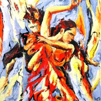 Painting titled "905 Couple de flame…" by Jean-Luc Lopez, Original Artwork, Oil Mounted on Wood Stretcher frame