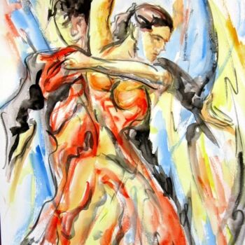 Malarstwo zatytułowany „Couple de flamenco” autorstwa Jean-Luc Lopez, Oryginalna praca, Akwarela