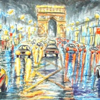 Картина под названием "Champs élysées de n…" - Jean-Luc Lopez, Подлинное произведение искусства, Акварель