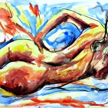 Painting titled "109 Dos nu" by Jean-Luc Lopez, Original Artwork, Watercolor