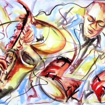 Painting titled "120 - Eclat de jazz" by Jean-Luc Lopez, Original Artwork, Watercolor