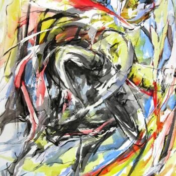 Pintura titulada "Corrida à l'encre" por Jean-Luc Lopez, Obra de arte original, Tinta