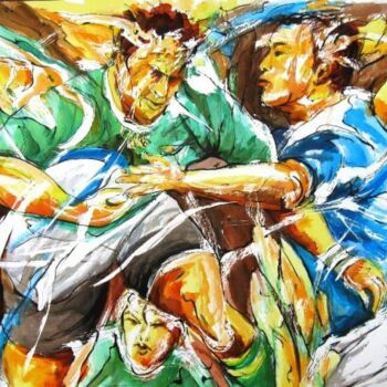 Painting titled "187 Rugby de contac…" by Jean-Luc Lopez, Original Artwork, Watercolor