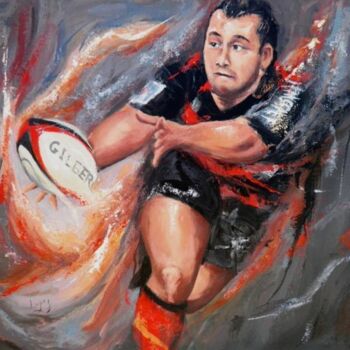 Schilderij getiteld "Rugby de passes à T…" door Jean-Luc Lopez, Origineel Kunstwerk, Acryl Gemonteerd op Frame voor houten b…