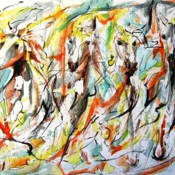 Painting titled "Vent de Camargue" by Jean-Luc Lopez, Original Artwork, Ink