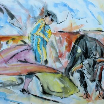 Pittura intitolato "Jeune taureau" da Jean-Luc Lopez, Opera d'arte originale, Inchiostro