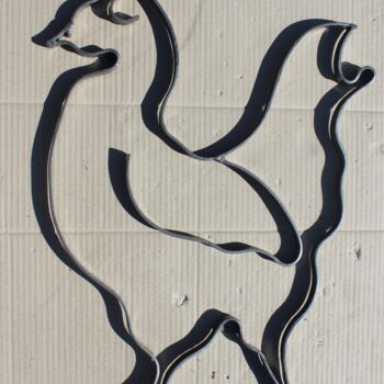 Scultura intitolato "Fière poule" da Jean-Luc Lopez, Opera d'arte originale, Metalli