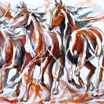 Painting titled "Course d' étalons" by Jean-Luc Lopez, Original Artwork, Ink